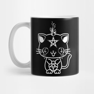 Satanic kawaii kittie cat in black and white Mug